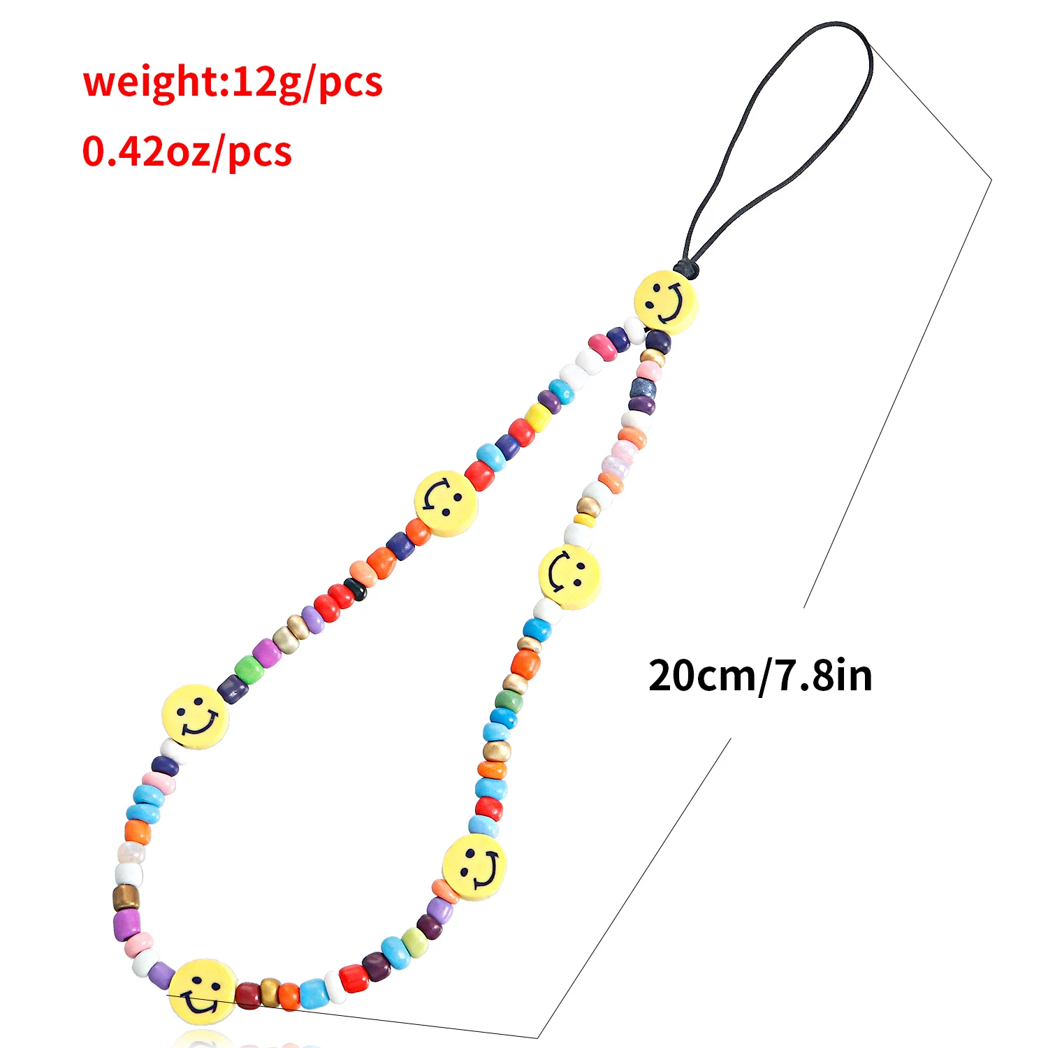 Zuowen 2021 popular HANDMADE Colorful Cute Smiley Face Fruit Pearl Clay Beads Phone Charm Strap Lanyard Wrist Strap Phone Chain