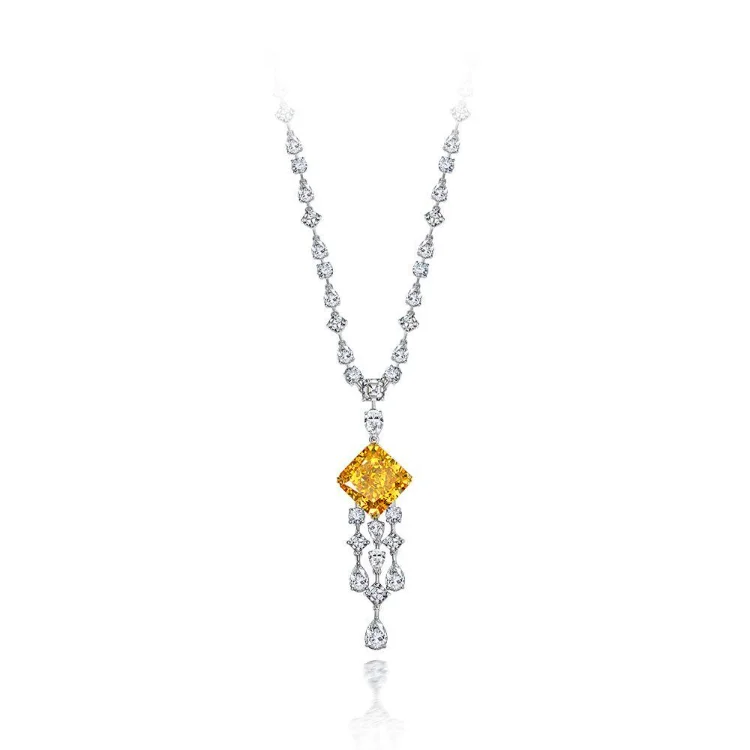 Luxury 64ct Square 18*18 High Carbon Diamond Ice Flower Cut Pendant High-end 925 Necklace
