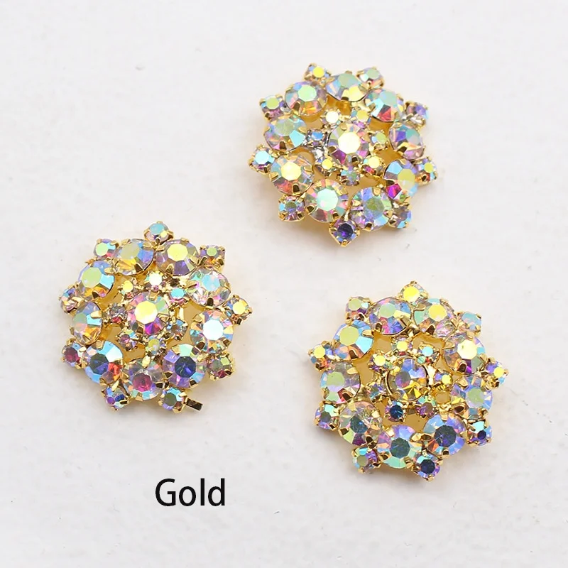 22mm AB color sunflower Round rhinestone Buttons For Clothes Decorative Sewing Buttons
