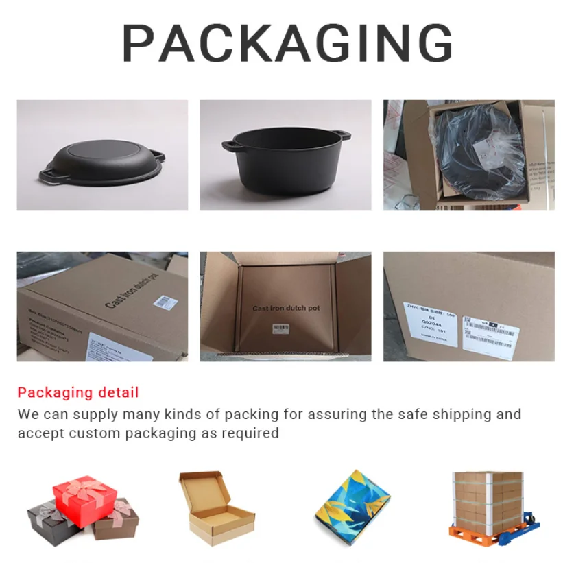 XL CUSTOM LOGO Cast Iron Serving Pot Dutch Oven with Dual Handles  Pre-Seasoned  7-Quart Black