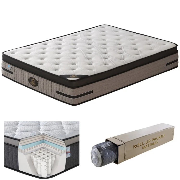 
12 inch luxury euro pillow top compressed memory foam pocket coil spring mattress roll up in box 