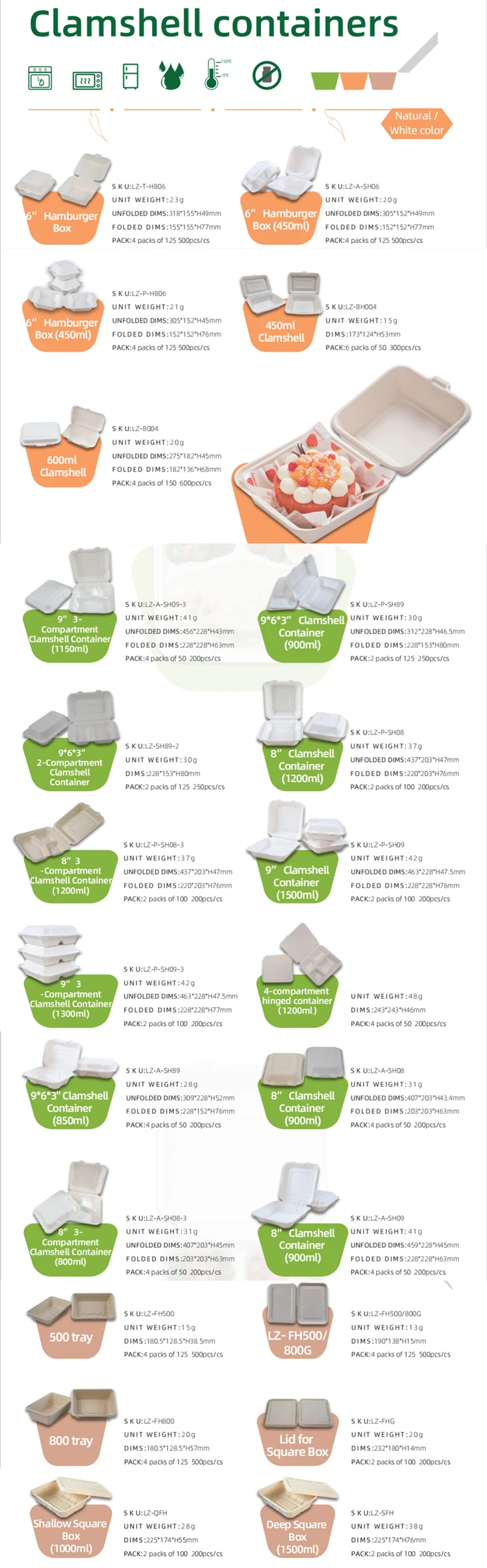 100% Compostable Biodegradable Sugarcane Bagasse Bento Box Bamboo Pulp Food Container