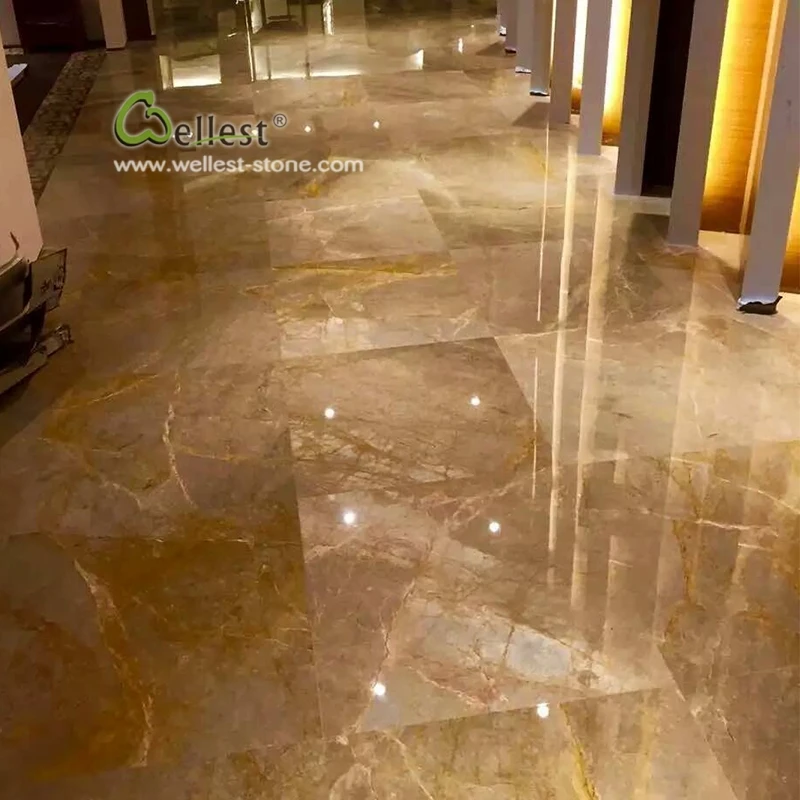 Fantastic gold glazed slab marble tile for living room decoration marble stair tiles
