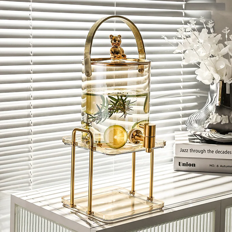 Bear glass cold kettle faucet bucket set large-capacity household cold kettle fruit tea beverage bucket