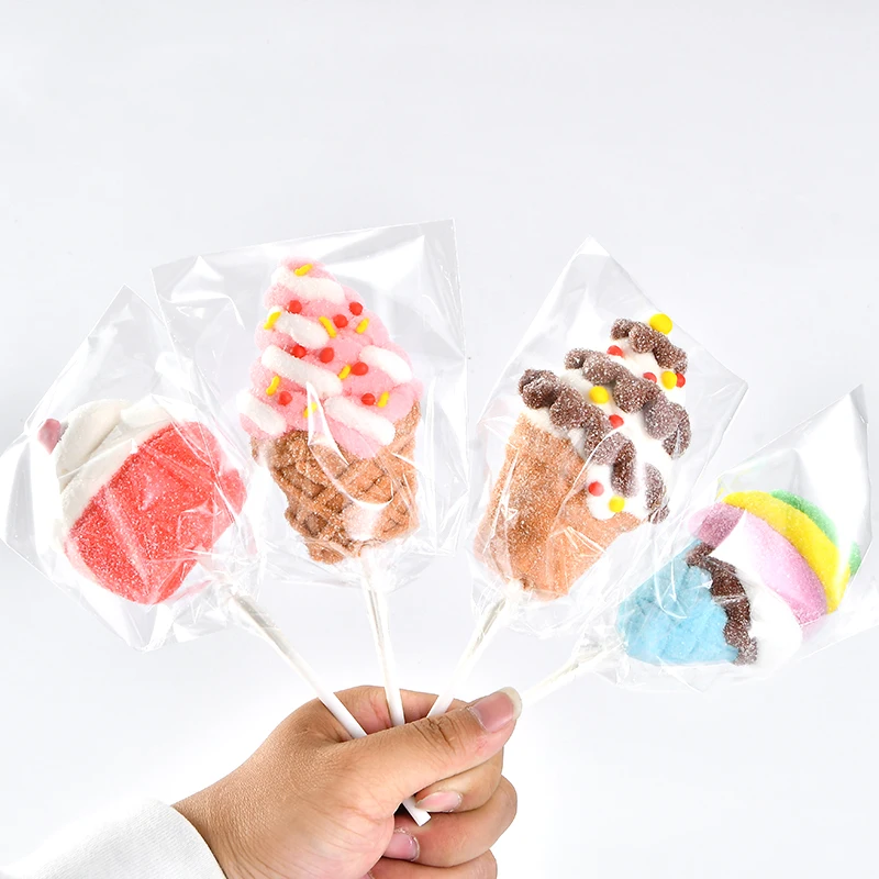 HALAL wholesale ice cream shaped big cartoon marshmallow lollipop decorated candy