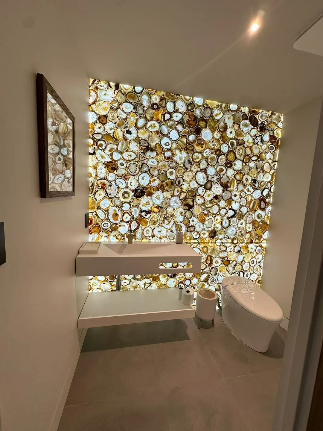 Translucent Backlit Natural Agate Slab with Glass Panel Customized Backlit Brown Agate Gemstone Stone Slabs