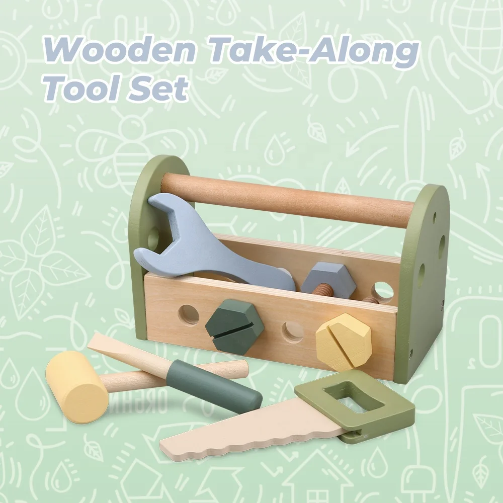 Wood Tool Toys Pretend Play Set Toy with Tool Kits Screwdriver and Hammer Educational Montessori Wooden Tool Box Toys for Kids