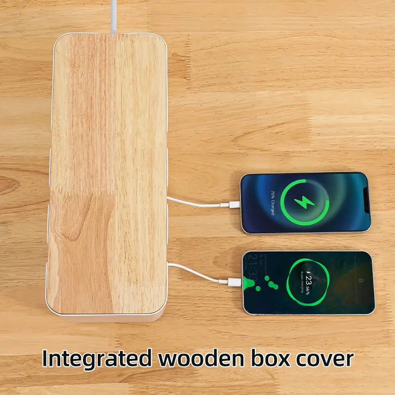 Wood log storage box collection power cord organizer sitting room wire and cable