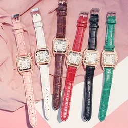 Hot Sale Women Ladies Fashion Leather Strap Square Diamond Quartz Wrist Bracelet Watches Gift Set for ladies women