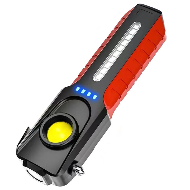 Strong light flashlight outdoor emergency red blue flashing working lamp safety hammer broken window Multi function working lamp