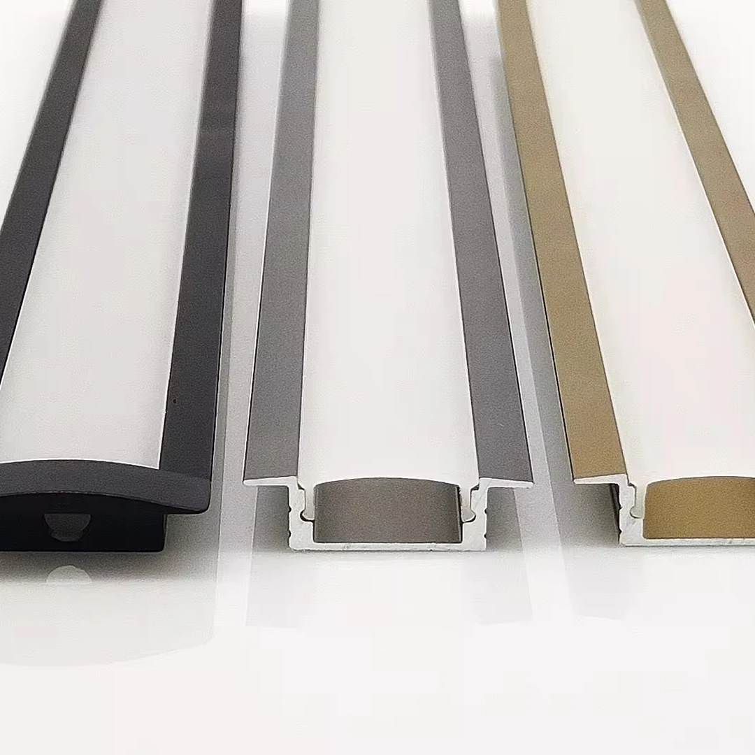 Recessed W17*H6mm 6063 Aluminum LED Light Profile With PC Lampshade Same Color End Caps For Kitchen Cabinets Wardrobes