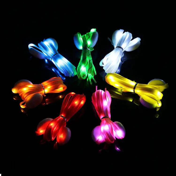NX Supplier  Rainbow Colorful Led Light Flashing Luminous Nylon Shoelaces Shoe String Laces Shoestring charms for Night Party