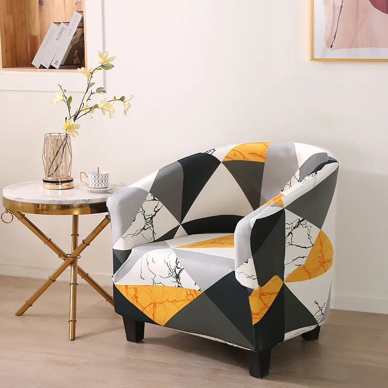 U Shape Club Chair Slipcover Stretch Armchair Covers Printed Tub Sofa Cover Spandex Couch for Bar Counter Living Room