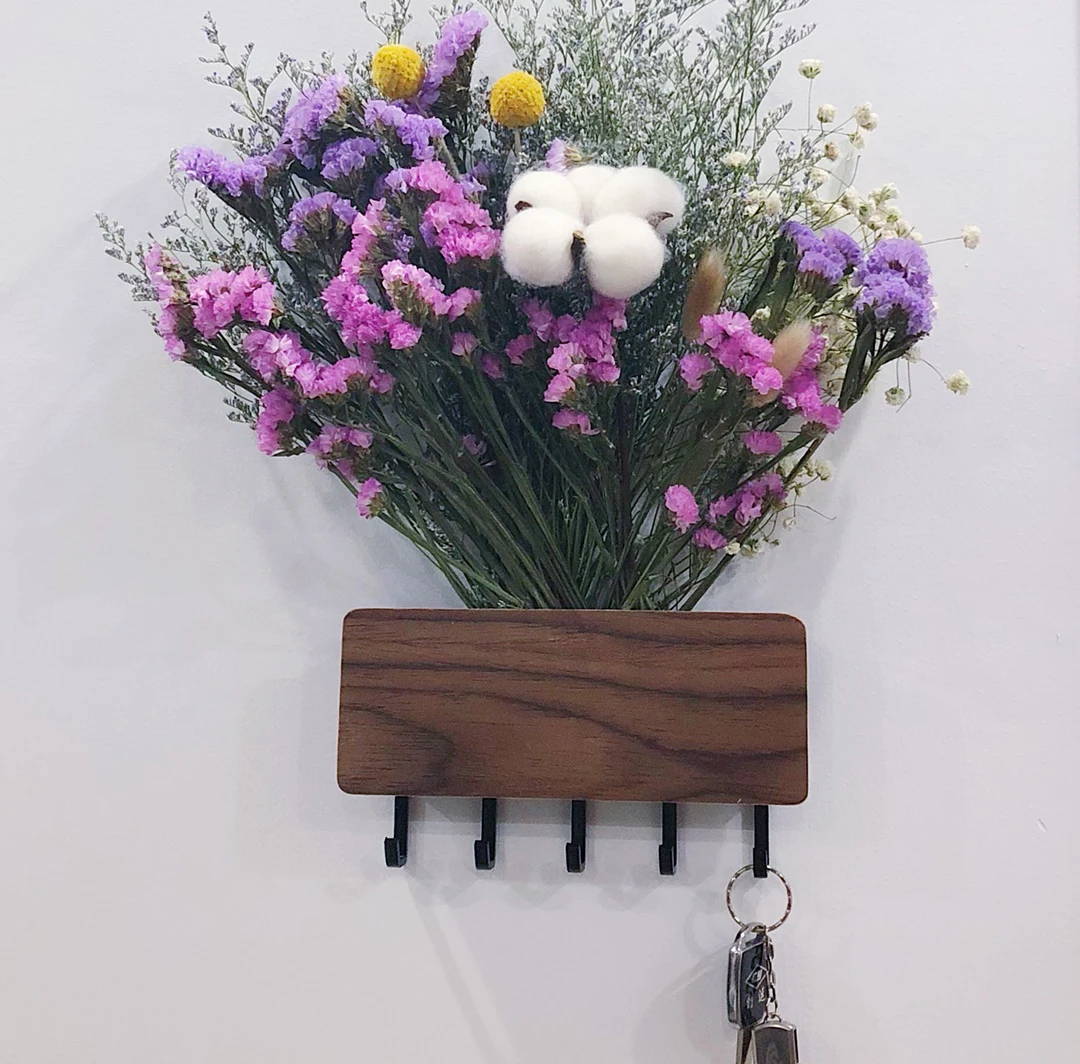 2020 Amazon Top Seller Wooden Wall Mount Storage Racks Floating Phone and Key Holder Key Organizer Hooks