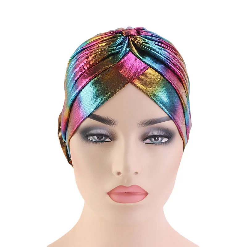 Fashion African Women Laser Hair Turbans Nigerian Female Flower Party Wedding Holographic Hair Turban
