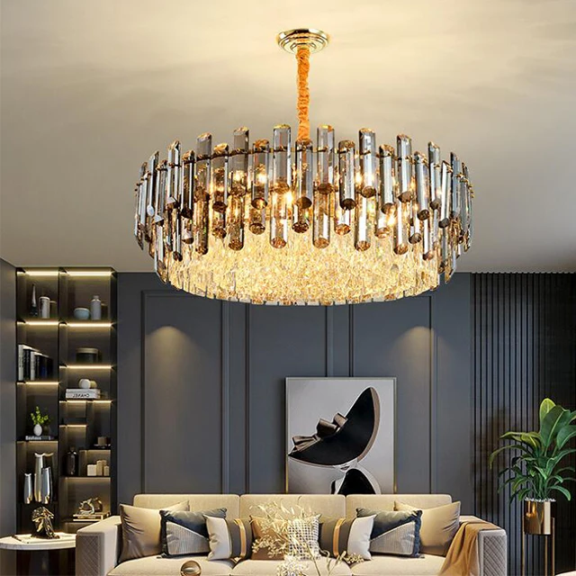 luxury modern living room hotel giant bathroom staircase metal black crystal drops chandelier light for lobby