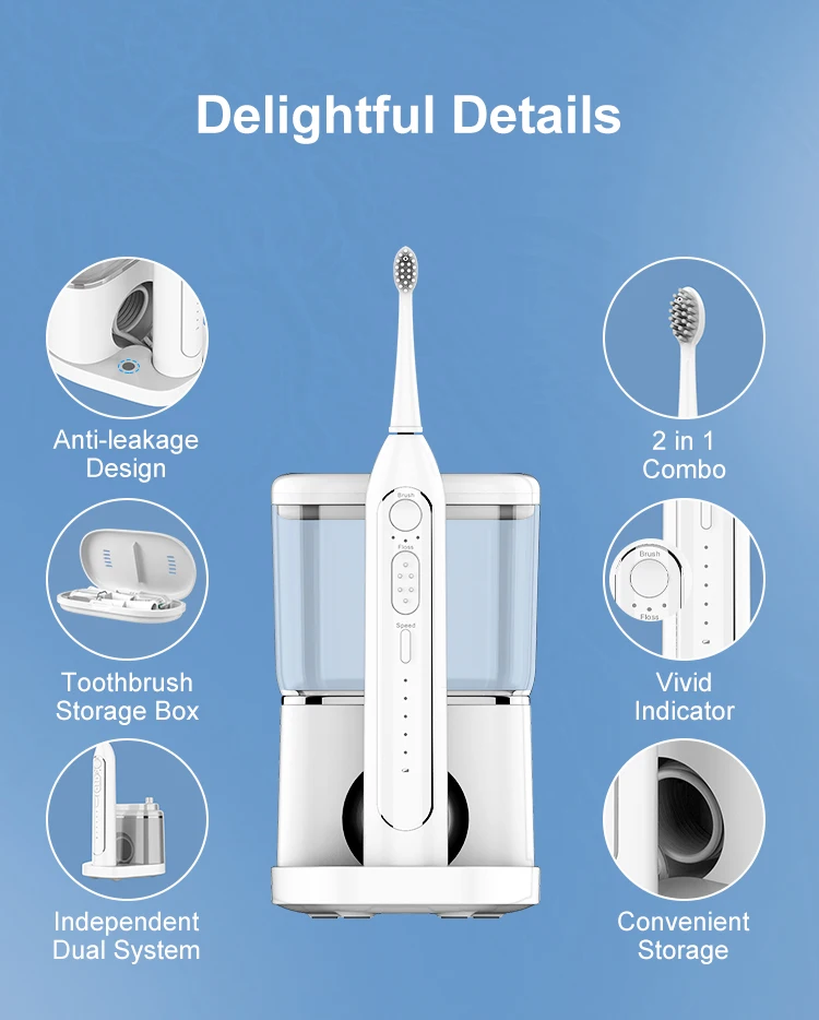 New Trend 2 in 1 Water Flosser for Teeth Oral Irrigator Three Modes Portable Electric Flossing and Brushing Combine in One