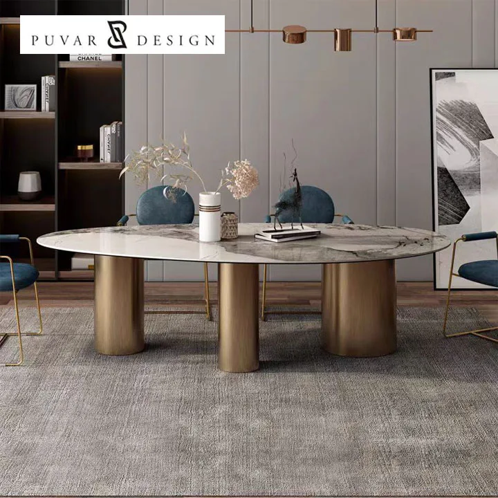 Marble stone table modern simple small apartment oval luxury stone design dining table