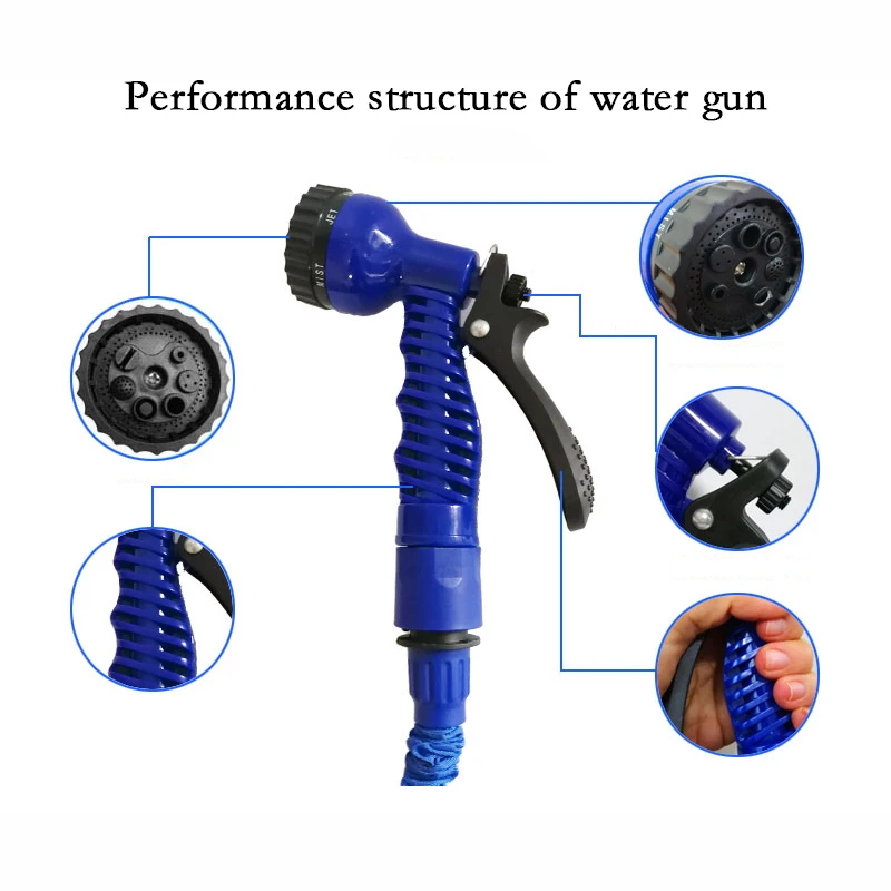 Chinese manufacture tpe expandable garden hose black 7 patterns nozzle 150