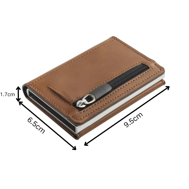 RFID Blocking Pop Up Aluminum Case Credit Cards Holder PU Leather Cards Wallet
