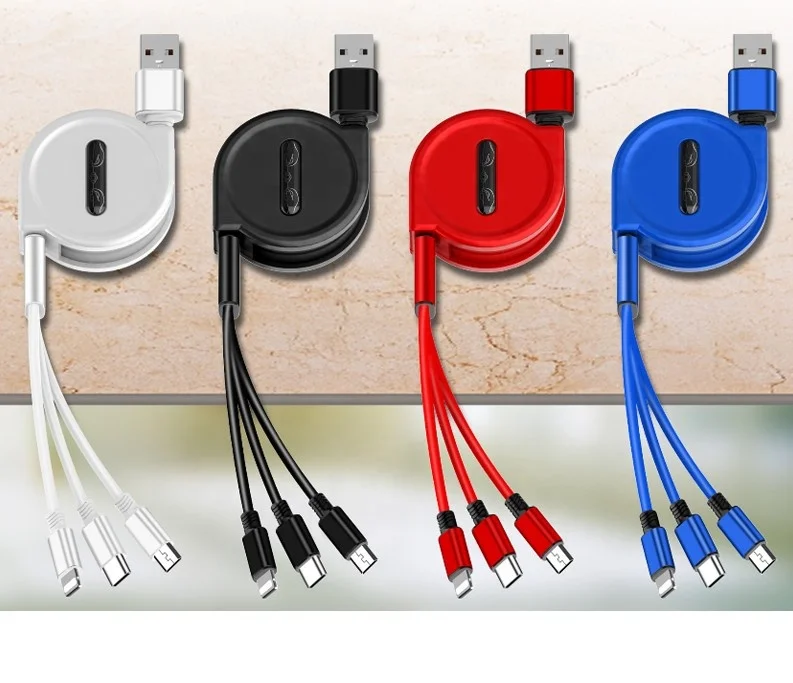 Best OEM Price   3 in 1 USB  Cable Retractable Multi Charger Type C Charging Cables