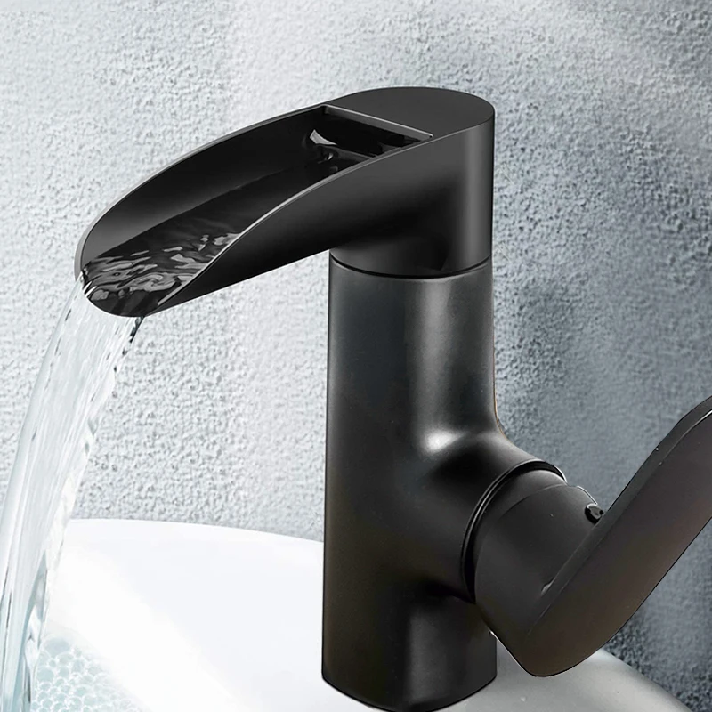 bathroom deck mounted modern style black brushed waterfall faucet cold and hot water tap waterfall tap