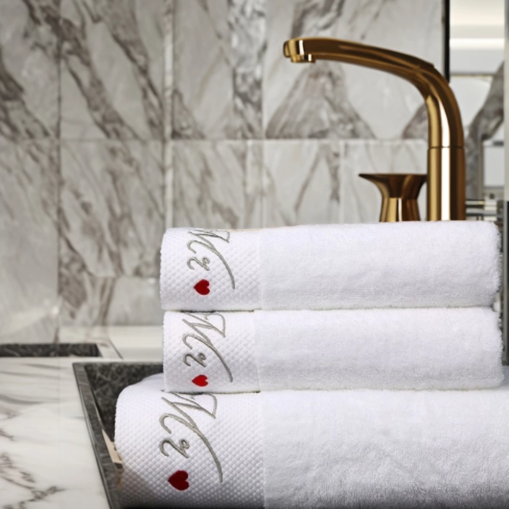 Factory Customizable White Cotton Bath Towel Set Embroidered Terry Face Hand Towel for Hotels Travel Bath Use