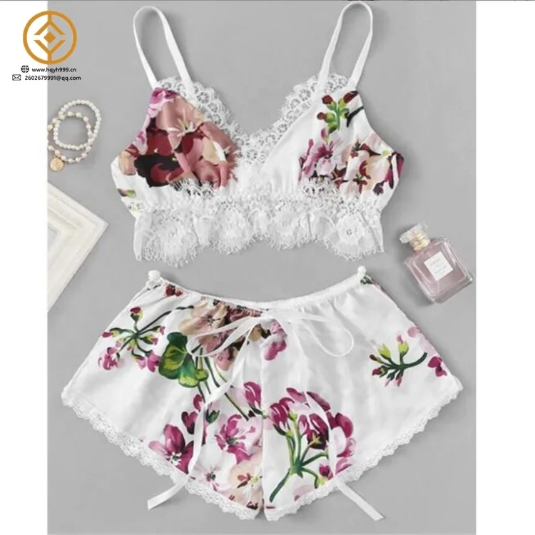 Fast Shipping women satin short pajama silk  lingerie set