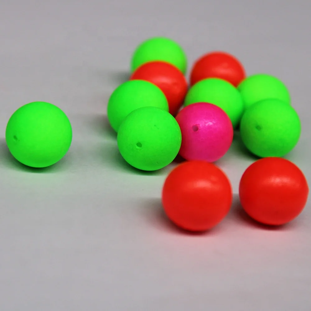 Green and orange 7.5mm eps foam balls for fishing floats