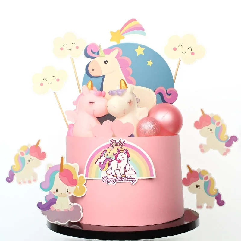 2022 New Various Style Unicornio Cake Topper Unicorn Cake Decoration Set Happy Birthday 3D Toy Unicorn Girl Cake Topper