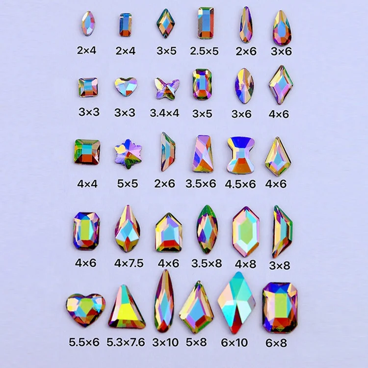 Wholesale fashion ab color flat back stone K9 fancy crystal nail rhinestones bulk rhinestones glass stones glitter gems nail