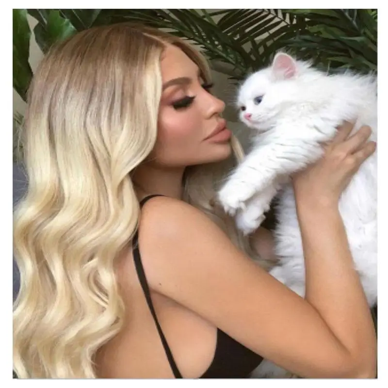 
European and American style wig gradient color medium long curly hair light Golden big wavecosplayWig head cover 