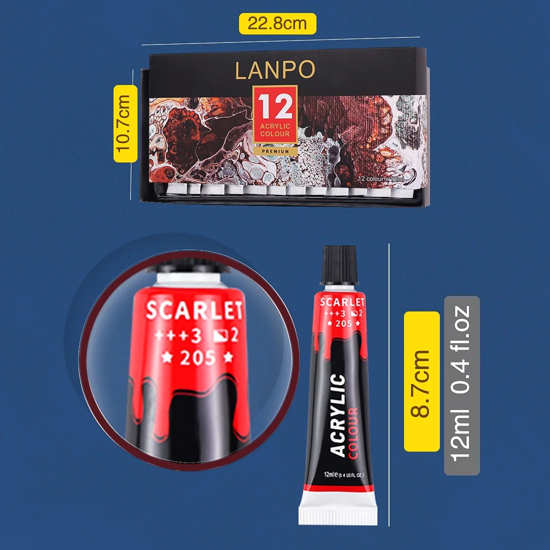 Professional 12-Color Acrylic Paint Set Wall Textile Shoes Nail Art Hand Painted DIY Toxic Glass OEM Packaging-for Canvas Paper