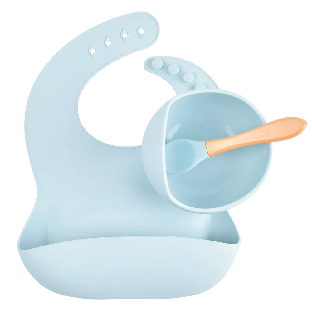 Wholesale Silicone Baby Feeding Supplies Suction Bowl Adjustable Bib Soft Spoon BPA Free Tableware