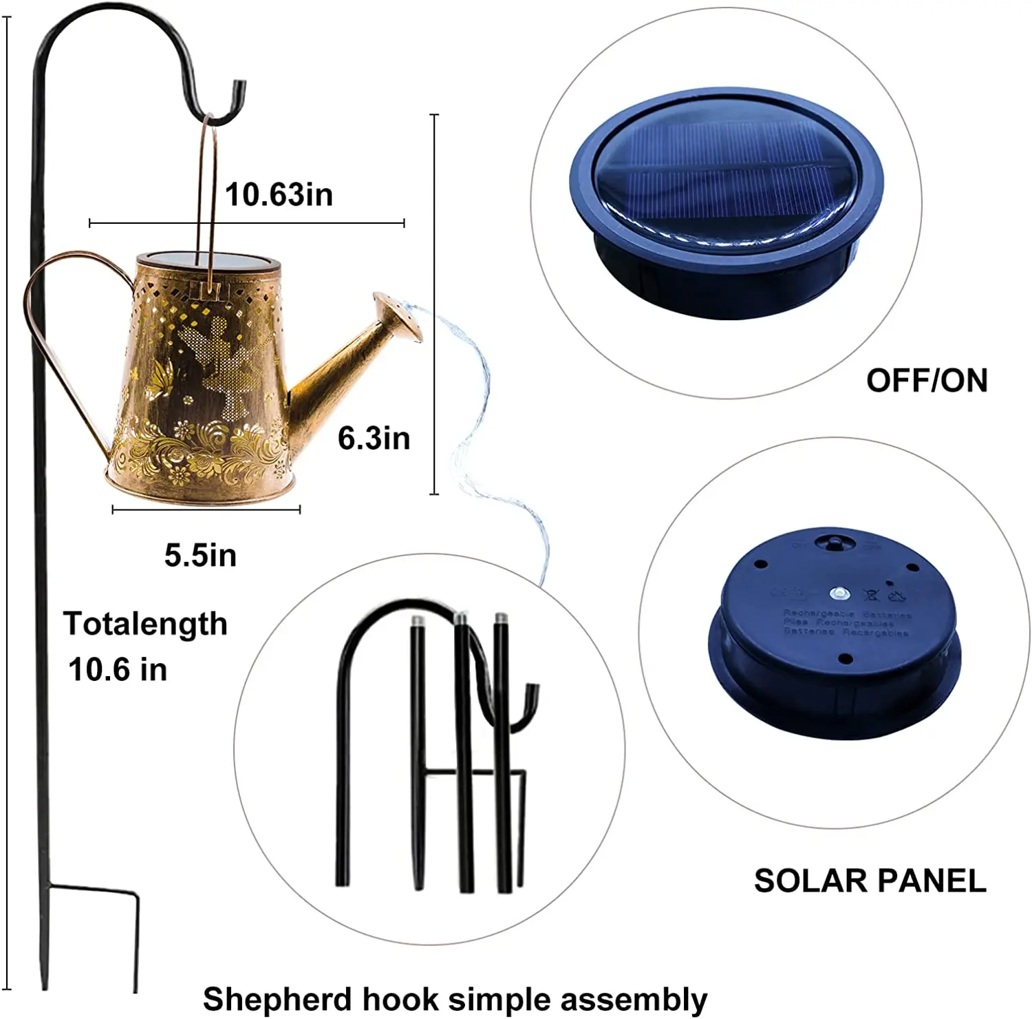 Metal Solar Watering Can Lights Garden Hanging Lanterns Warm White LED Waterproof Landscape Lighting