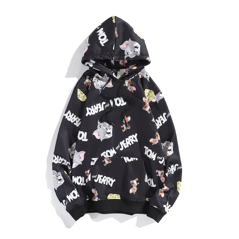 High quality Unisex Printed wholesale Cartoon Tom and Mouse plus fleece hooded sweater hoodie custom girls hoodie