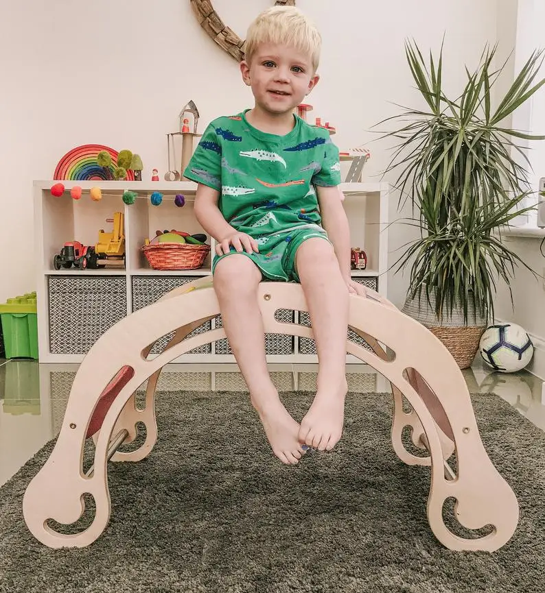 Xiair Kids Wooden Rocking Boat Board Toddler Educational Montessori Waldorf Rainbow Rocker Board