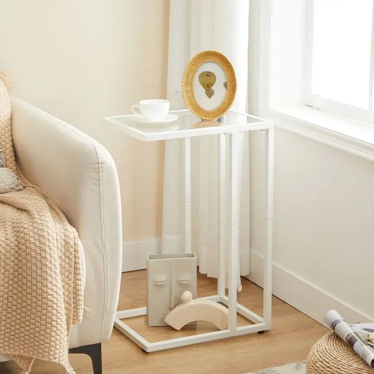 Wholesale White Glass Side Tables, HOOBRO Brand Modern Top Tempered Glass White End Table, Glass White Accent Lamp Table
