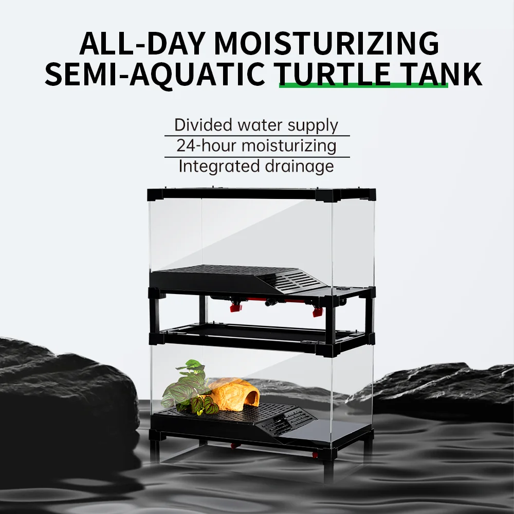 High quality turtle tank aquarium HD glass Filter Layer Design turtle house with Basking Platform