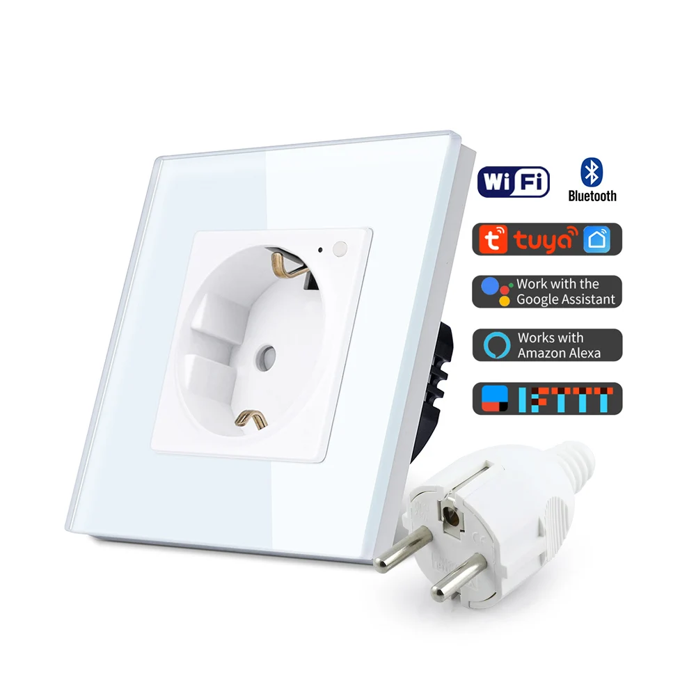 TAWOIA Tuya Smart 16A Electrical Power Socket Outlet Tempered Glass Germany Socket wifi smart socket