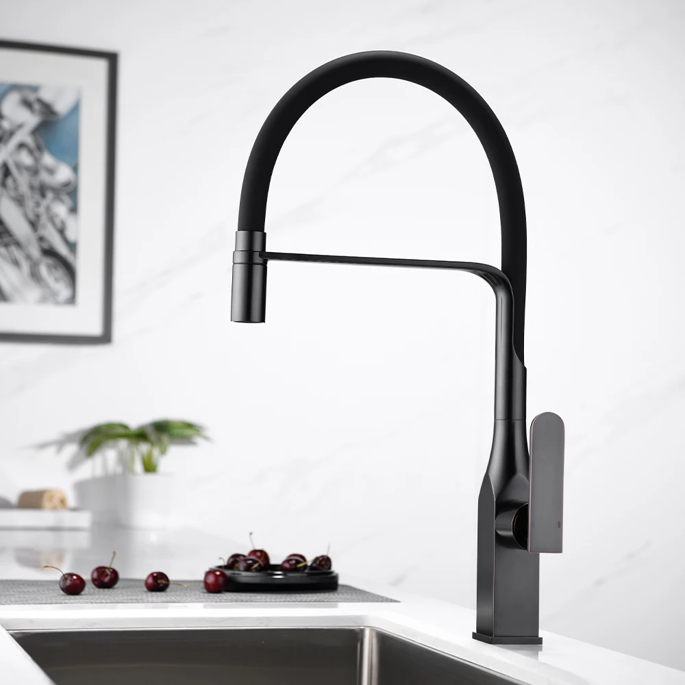YUNDOOM OEM Torneira Spring Single Handle Black Square Body Brass Hot Cold Water Mixer Tap Kitchen Faucet