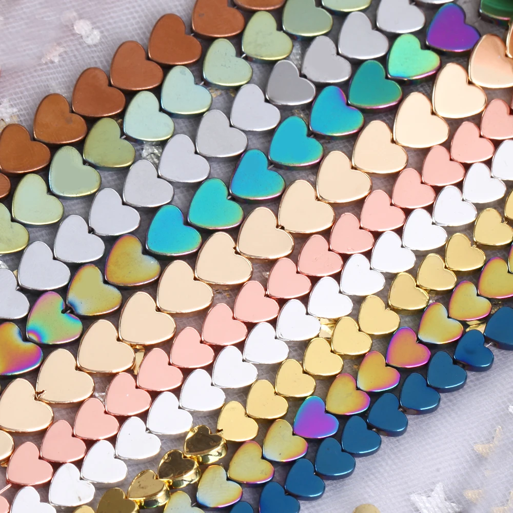 6/8mm Natural Stone Beads Rose KC Golds Love Heart Shape Hematite Loose Spacer Beads for Jewelry Making DIY Bracelet Accessories
