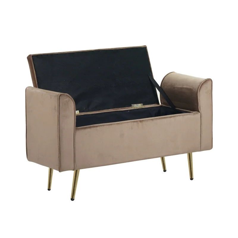 Bedroom Luxury Golden Metal Leg Velvet Shoe Ottoman Bench