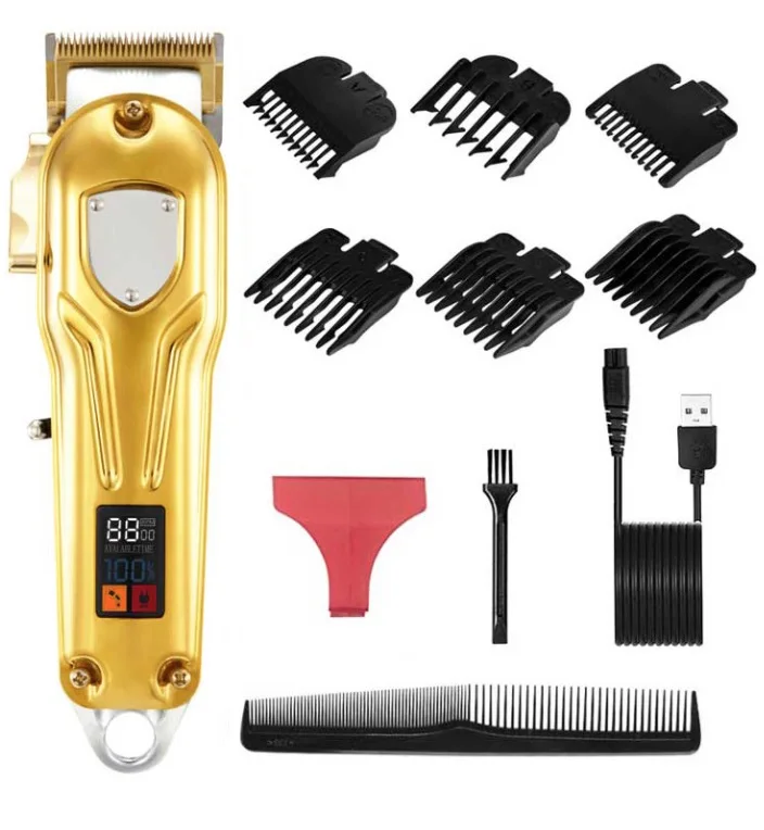 All-metal Professional Barber  Clippers Electric Cordless LCD Hair Trimmer Gold Silver Hair Cutting Tools
