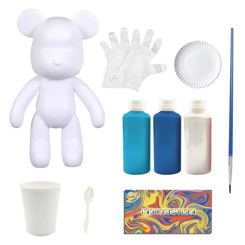 2024 Pouring Paint Fluid Art Set 23 Cm Bear with 3 Colors For Kids Handmade