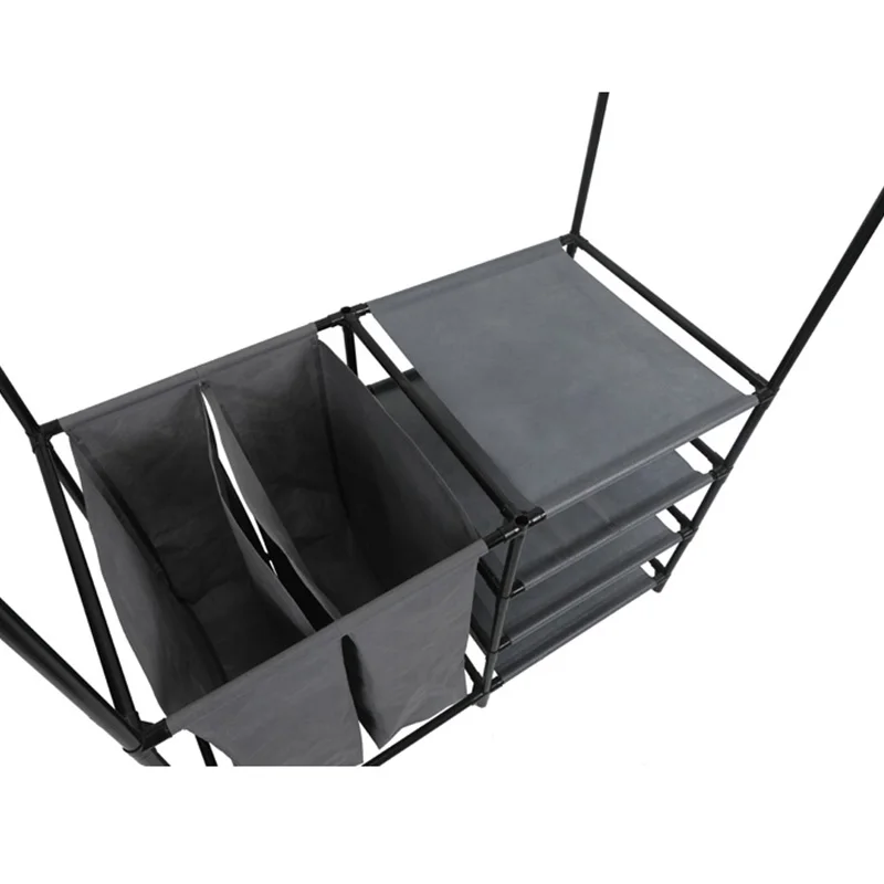 
Rugged steel frame hanger modular wardrobe organizer system storage unit with collapsible storage drawers 