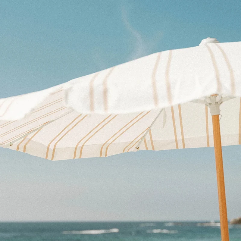 Large span and low profile UV 50+ polyester canvas canopy wood poles outdoor beach umbrella parasols with aluminium connector