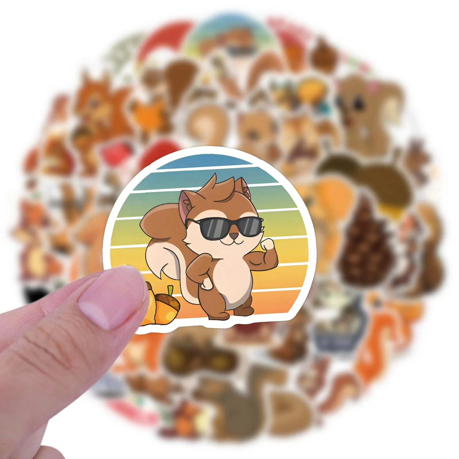 60pcs cartoon squirrel PVC waterproof graffiti decorative sticker packs for kids laptop cup notebook skateboard luggage bike