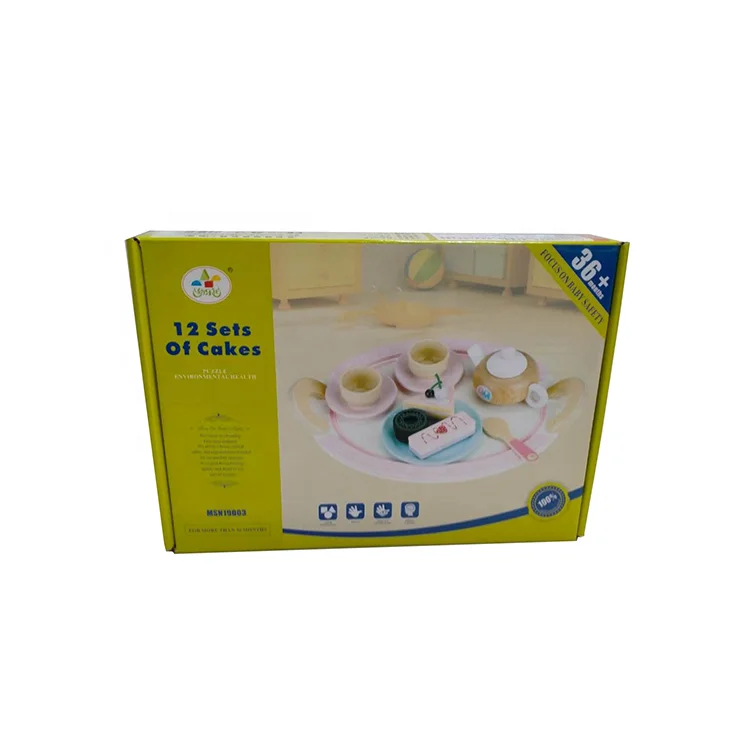 Kids pretend simulation game toy girls wooden play food 12 sets tote cake tea chocolate wood tea toys