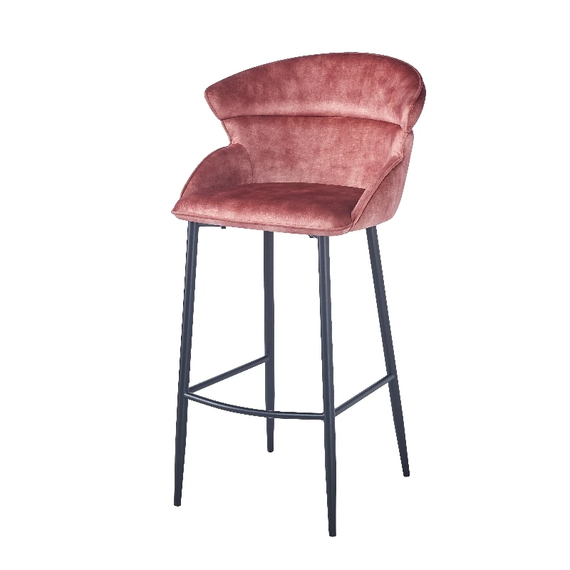 Nordic bar furniture modern Solid wood frame high bar stool Withe linen fabric bar chair with curved backrest for hotel